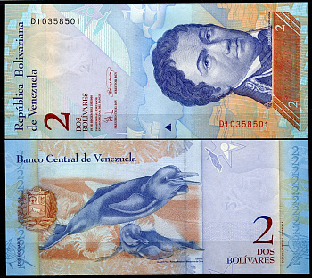 Венесуэла 2 боливара 2008 19 декабря 2008, Франсиско де Миранда, речной дельфин Pick 88 c  бумага  UNC (пресс) 449-94-1