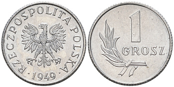 Польша 1 грош 1949 год тип KM 39 алюминий  UNC  4596-123
