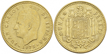 Испания 1 песета 1975 (80) Хуан Карлос I (1975-2014) KM 806 алюминиевая бронза 87-1515