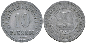 Нортхайм (Пруссия, Ганновер) 10 пфеннингов 1918 Funck 385.2, Men18 23738.2 цинк 4169-1238