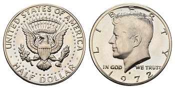 США 1/2 доллара (50 центов) 1972 S, Джон Кеннеди KM 202b медь плакированная медно-никелем PROOF 1526-823