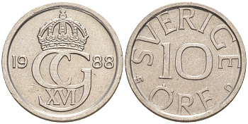 Швеция 10 эре 1988 Карл XVI Густав (1973- ) KM 850 медно-никель UNC 187-834