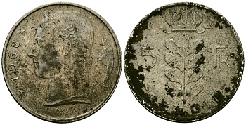 Бельгия 5 франков 1963 BELGIE, Бодуэн I (1951-1993) KM 135 медно-никель 4138-235