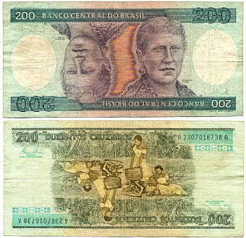 БРАЗИЛИЯ 200 КРУЗЕЙРО 1981 ПОДПИСЬ 20, СЕРИЯ А 2307, ПРИНЦЕССА ИЗАБЕЛА Pick 199a бумага 7204-30-2