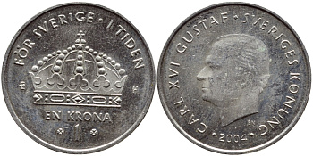 Швеция 1 крона 2004 Карл XVI Густав (1973- ) KM 894 медно-никель 261-1317