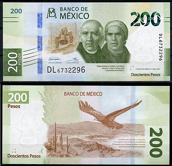 Мексика 200 песо 2022 колокол, Мигель Идальго-и-Костилья, Хосе Мария Морелос, орел, 5 января 2022 Pick 135 (1-2022-2)  бумага  UNC (пресс) 00-00