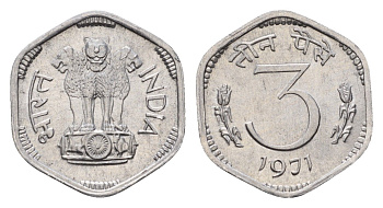 Индия 3 пайса 1971 KM 14.2 алюминий UNC 4690-135