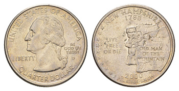 США 25 центов (квотер, 1/4 доллара) 2000 D, Южная Каролина KM 308 медь плакированный медно-никелем UNC 4628-1143