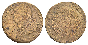 Франция 2 соля 1793 B, Людовик XVI (1774-1792) KM 603.2 бронза 109-735