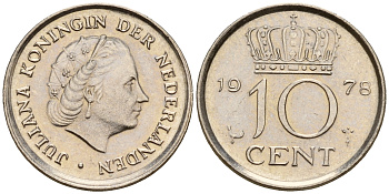 Нидерланды 10 центов 1978 Юлиана (1948-1980) КМ 182 никель    4598-337