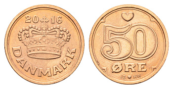Дания 50 эре 2016 Маргрете II (1972-2024) KM 866 бронза UNC 80-827