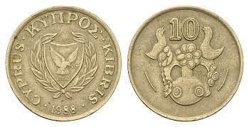 Кипр 10 центов 1988 KM 56.2 никель латунь 3459-814