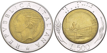 ИТАЛИЯ 500 ЛИР 1991 R, КРИВИНАЛЬСКИЙ ДВОРЕЦ В РИМЕ KM 111 биметалл 4551-551