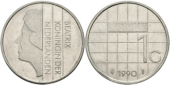 Нидерланды 1 гульден 1990 Беатрикс (1980-2013) KM 205 никель 94-731