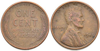США 1 ЦЕНТ 1945 ЛИНКОЛЬН KM А132 медь цинк 218-931