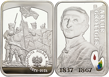 Польша 20 злотых 2010 Польские художники XIX-XX вв. Артур Гротгер, цветная эмаль KM 747 серебро PROOF 00-000-00