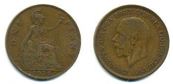 Великобритания 1 пенни 1935 Георг V (1910-1936) КМ 838, Spink 4055 бронза 41-1221