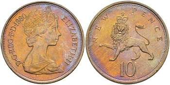 Великобритания 10 пенсов 1980 Елизавета II (1952-2022) KM 912, Spink 4231 (F1) медно-никель UNC 4593-815