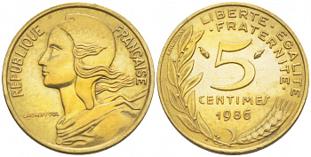 ФРАНЦИЯ 5 САНТИМОВ 1986 ТИП MARIANNE KM 933 медь алюминий никель 112-847