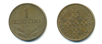Португалия 1 эскудо 1970 KM 597 бронза 80-415