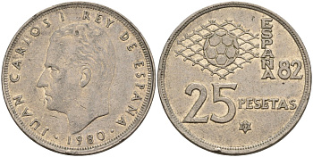 Испания 25 песет 1980 (82) Хуан Карлос I (1975 - 2014) KM 818 медно-никель 4149-1122