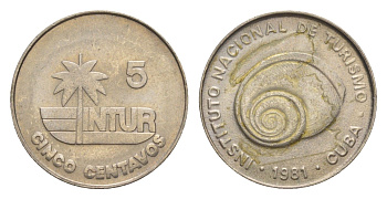 Куба 5 сентаво 1981 Монетное отношение KM 412.1 медно-никель 1528-1135