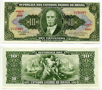 БРАЗИЛИЯ 1 СЕНТАВО 1967 СЕРИЯ 3604А, ESTAMPA 2A, НАДПЕЧАТКА НА 10 КРУЗЕЙРО Pick 183b бумага UNC (ПРЕСС) 7221-34-2