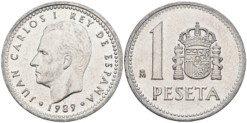 Испания 1 песета 1989 M, Хуан Карлос I (1975-2014) KM 821 алюминий 4448-913
