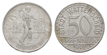 Ваттеншайд 50 пфеннигов 1920 Funck 579.10, Men18 32900.11 алюминий 4637-1256