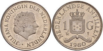 Нидерландские Антилы 1 гульден 1980 Беатрикс (1980-2013) KM 12 никель 4140-212