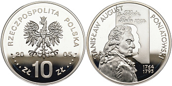 Польша 10 злотых 2005 MW, Станислав Август Понятовский (1764-1795) KM 552 серебро PROOF 11-227-33