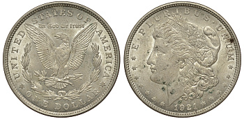 США 1 доллар 1921 S, Морган доллар KM 110 серебро aUNC 413-341