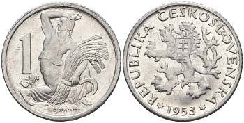 Чехословакия 1 крона 1953 KM 22 алюминий 4152-926