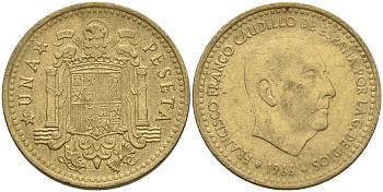 Испания 1 песета 1966 (71) Франсиско Франко (1939-1975) KM 796 алюминиевая бронза 4604-126