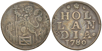 Нидерланды, Голландия 1 дуит 1780 Голландская республика KM 80 медь 4576-1044