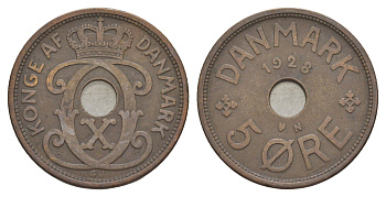 Дания 5 эре 1928 N, Кристиан X (1912-1947) KM 828 бронза 4638-613