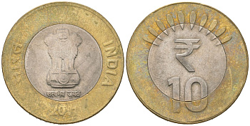 Индия 10 рупий 2011 KM 400 биметалл 117-123