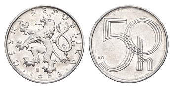 Чехия 50 геллеров 1993 KM 3 алюминий 4158-1158