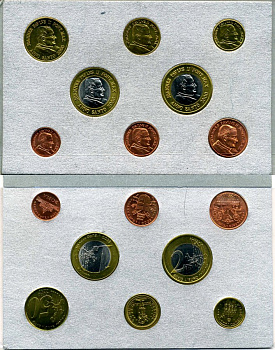 Ватикан набор из 8 монет 2000 1 евроцент-2 евро, европробники, в оригинальном буклете, Иоанн Павел II, серебрянный UNC 3-4-11-03