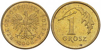 ПОЛЬША 1 ГРОШ 2008 MW KM 276 латунь UNC 4516-1053