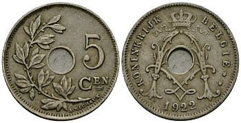 Бельгия 5 сантимов 1922 Belgie KM 67 медно-никель 4173-233