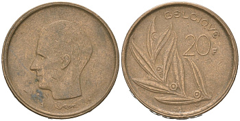 Бельгия 20 франков 1981 Belgique, Бодуэн I (1951-1993) KM 159 никель бронза 4616-1051