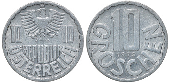 АВСТРИЯ 10 ГРОШЕЙ 1975 KM 2878 алюминий 72-1337