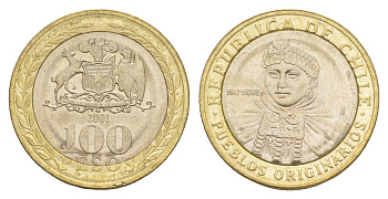 Чили 100 песо 2001 KM 236 биметалл UNC 4641-523