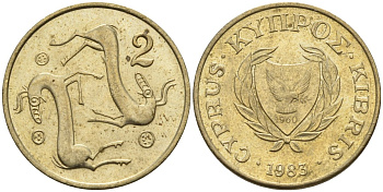 Кипр 2 цента 1983 KM 54.1 никель латунь 4174-1231
