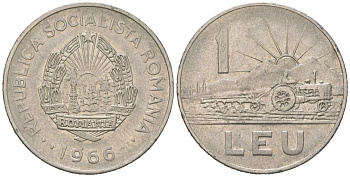 Румыния 1 лей 1966 KM 95 сталь плакированная никелем 94-856