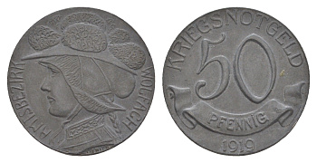 Вольфах 50 пфеннигов 1919 Funck 610.2, Men05 27542.3, Men18 34582.3 цинк 4637-1245