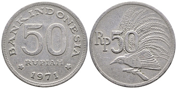 Индонезия 50 рупий 1971 райская птица KM 35 медно-никель 177-931