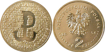 Польша 2 злотых 2004 MW, 60 лет Варшавскому восстанию 1944 года KM 496 нордик  UNC  3996-136