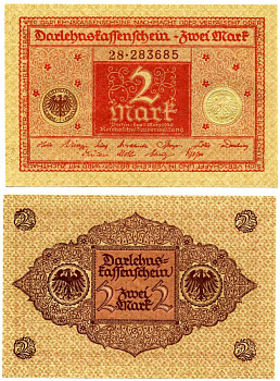 Германия 2 марки 1920 1 марта 1920, красная, серия 28 Pick 59, Розенберг 65b бумага aUNC 2195-35-1-1